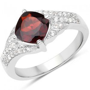 White Gold Plated, 1.47 Garnet and .17TCW Topaz Designer Ring